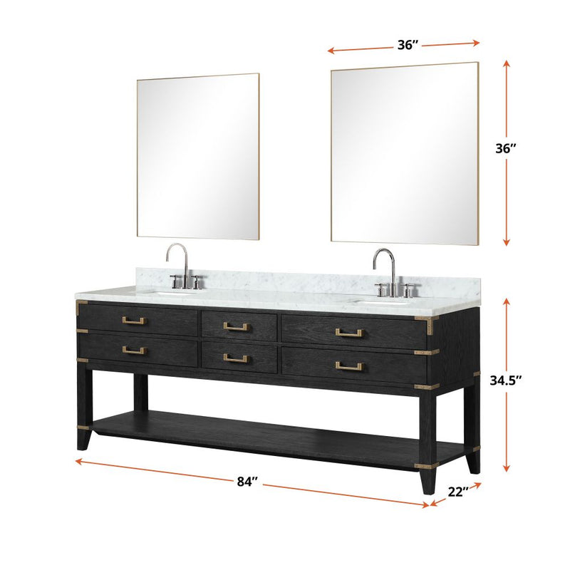 Lexora Norwalk 84 in W x 22 in D Double Bath Vanity with Carrara Marble Top and 36 in Mirrors