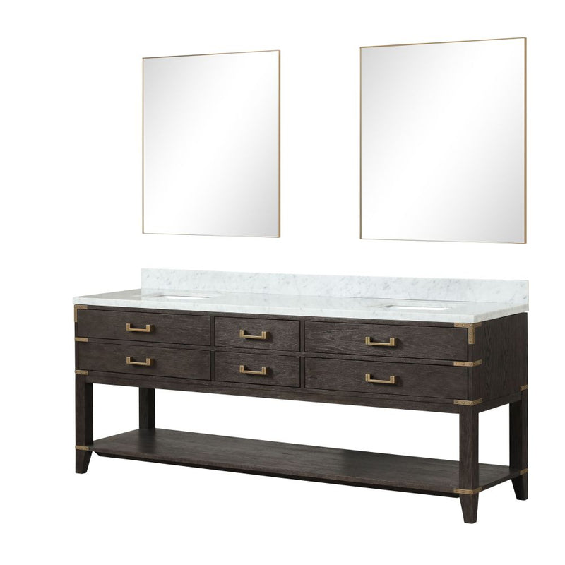 Lexora Norwalk 84 in W x 22 in D Double Bath Vanity with Carrara Marble Top and 36 in Mirrors