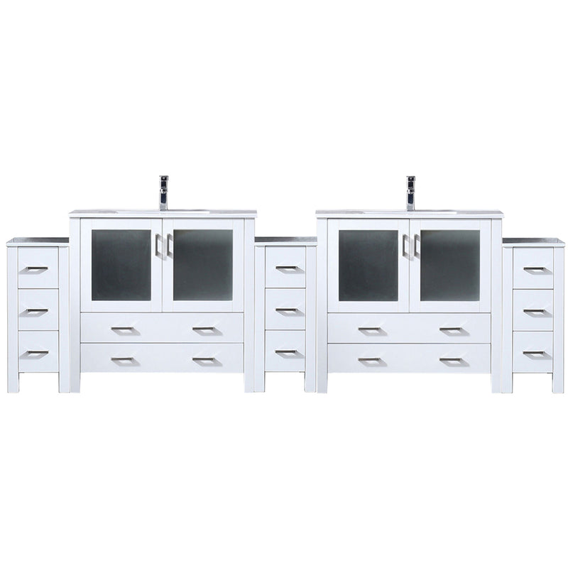 Lexora Volez 108" W x 18.25" D Double Bath Vanity with Side Cabinets and White Ceramic Top Faucet Set