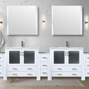 Lexora Volez 108" W x 18.25" D Double Bath Vanity with Side Cabinets White Ceramic Top and 34" Mirrors