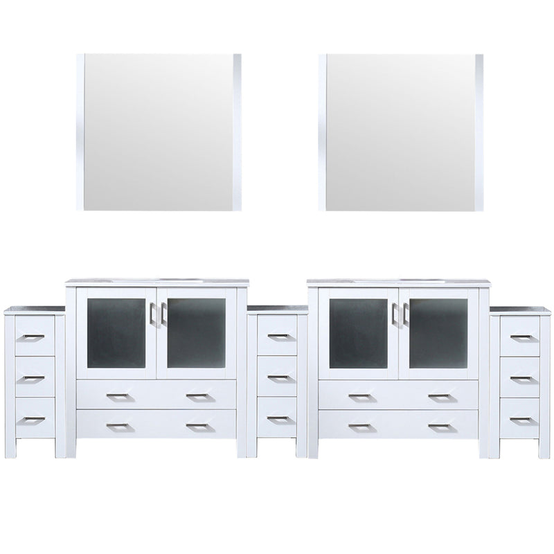 Lexora Volez 108" W x 18.25" D Double Bath Vanity with Side Cabinets White Ceramic Top and 34" Mirrors