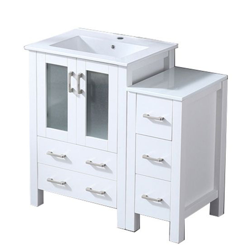 Lexora Volez 36" W x 18.25" D Single Bath Vanity with Side Cabinet and White Ceramic Top