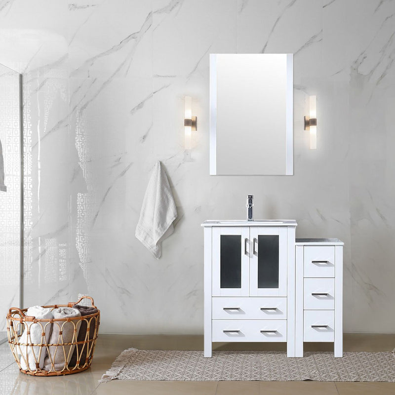 Lexora Volez 36" W x 18.25" D Single Bath Vanity with Side Cabinet and White Ceramic Top