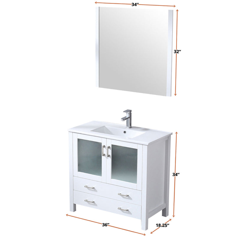 Lexora Volez 36" W x 18.25" D Bath Vanity with White Ceramic Top and Faucet Set