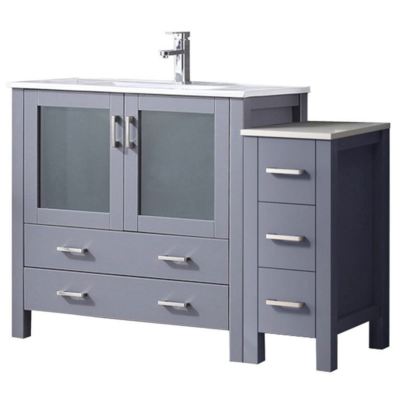 Lexora Volez 48" W x 18.25" D Single Bath Vanity with Side Cabinet with White Ceramic Top and Faucet Set