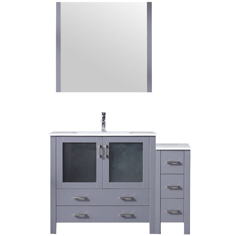 Lexora Volez 48" W x 18.25" D Single Bath Vanity with Side Cabinet with White Ceramic Top and 34" Mirror