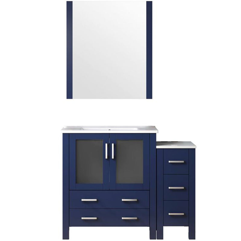 Lexora Volez 48" W x 18.25" D Single Bath Vanity with Side Cabinet and White Ceramic Top 34" Mirror