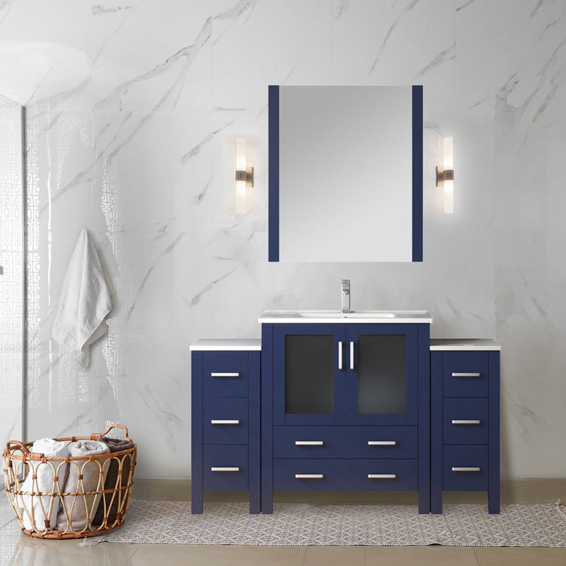 Lexora Volez 54" W x 18.25" D Single Bath Vanity with Side Cabinets and White Ceramic Top