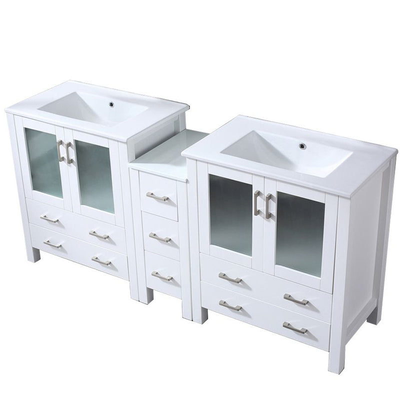 Lexora Volez 72" W x 18.25" D Double Bath Vanity with Side Cabinet and White Ceramic Top