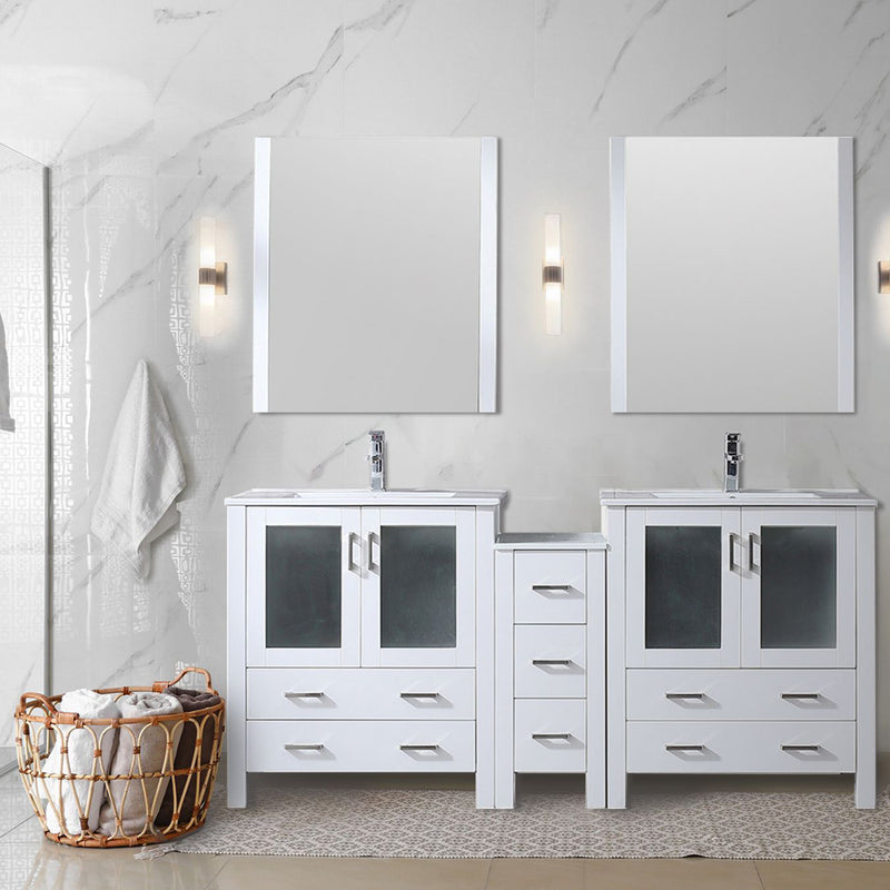 Lexora Volez 72" W x 18.25" D Double Bath Vanity with Side Cabinet and White Ceramic Top