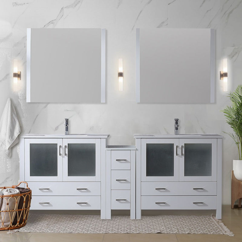 Lexora Volez 84" W x 18.25" D Double Bath Vanity with Side Cabinet and White Ceramic Top Faucet Set