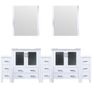 Lexora Volez 96" W x 18.25" D Double Bath Vanity with Side Cabinets White Ceramic Top and 28" Mirrors