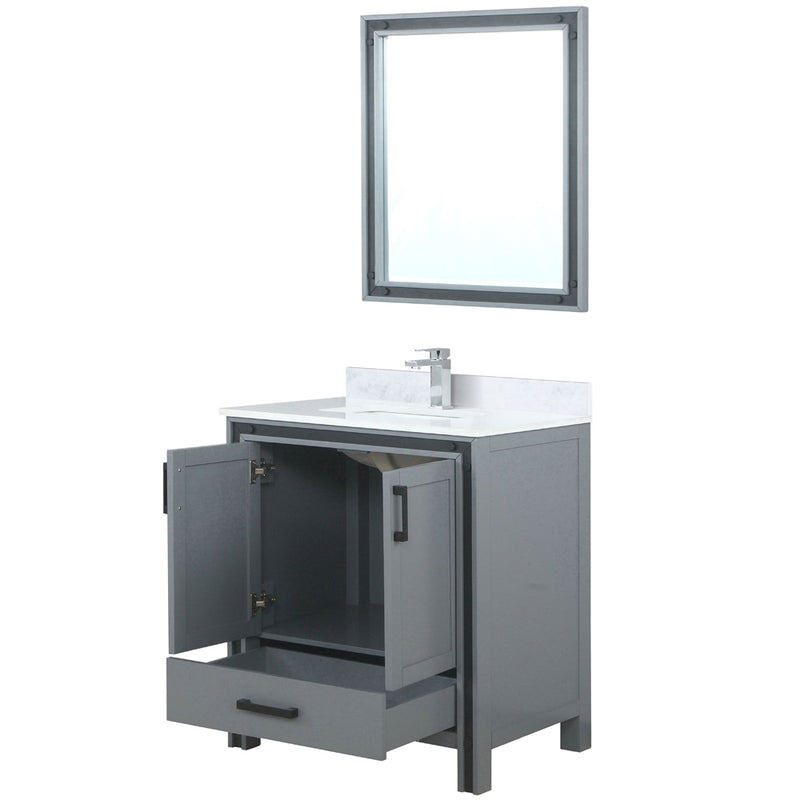 Lexora Ziva 30" W x 22" D Bath Vanity White Quartz Top with Faucet Set and 28" Mirror