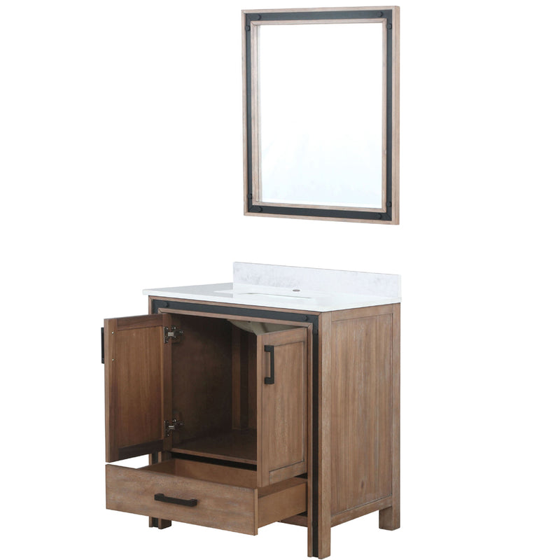 Lexora Ziva 30" W x 22" D Bath Vanity with White Quartz Top and 28" Mirror