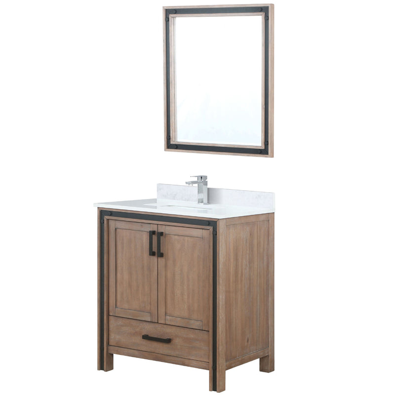 Lexora Ziva 30" W x 22" D Bath Vanity White Quartz Top with Faucet Set and 28" Mirror