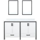 Lexora Ziva 60" W x 22" D Double Bath Vanity with White Quartz Top and 22" Mirrors