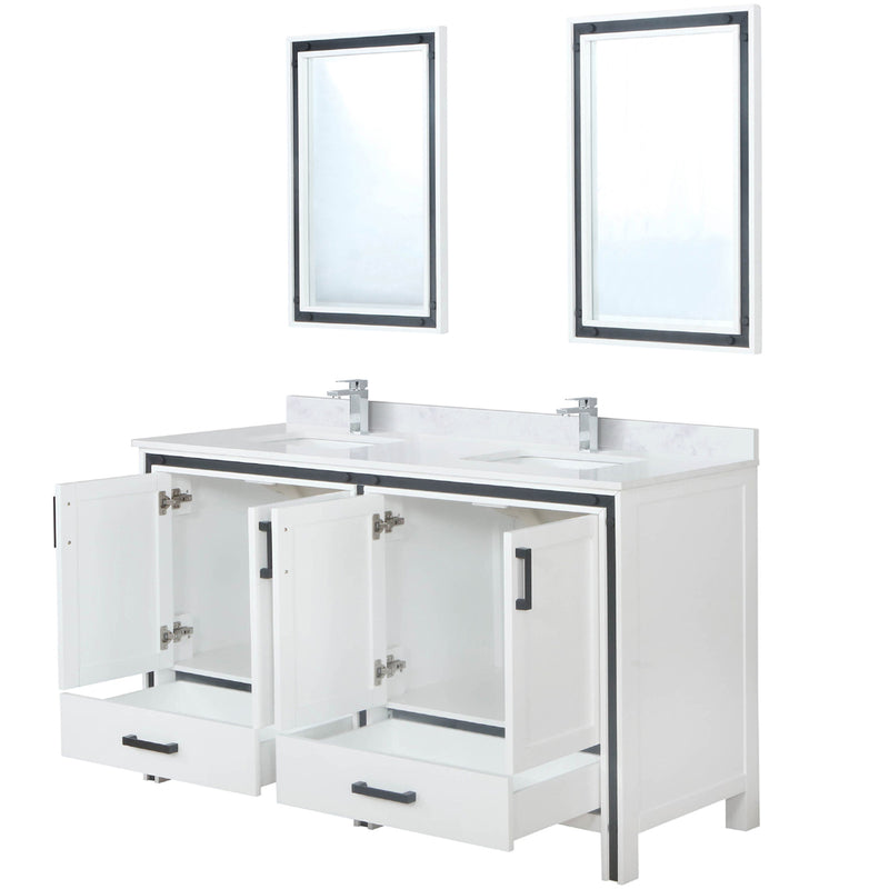 Lexora Ziva 60" W x 22" D Double Bath Vanity White Quartz Top with Faucet Set and 22" Mirrors