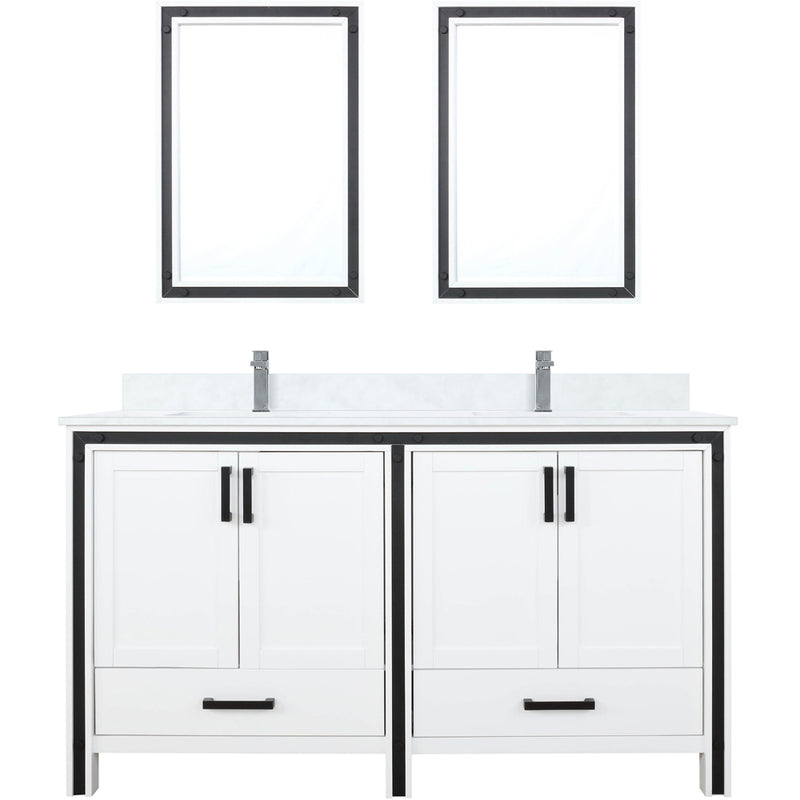 Lexora Ziva 60" W x 22" D Double Bath Vanity White Quartz Top with Faucet Set and 22" Mirrors