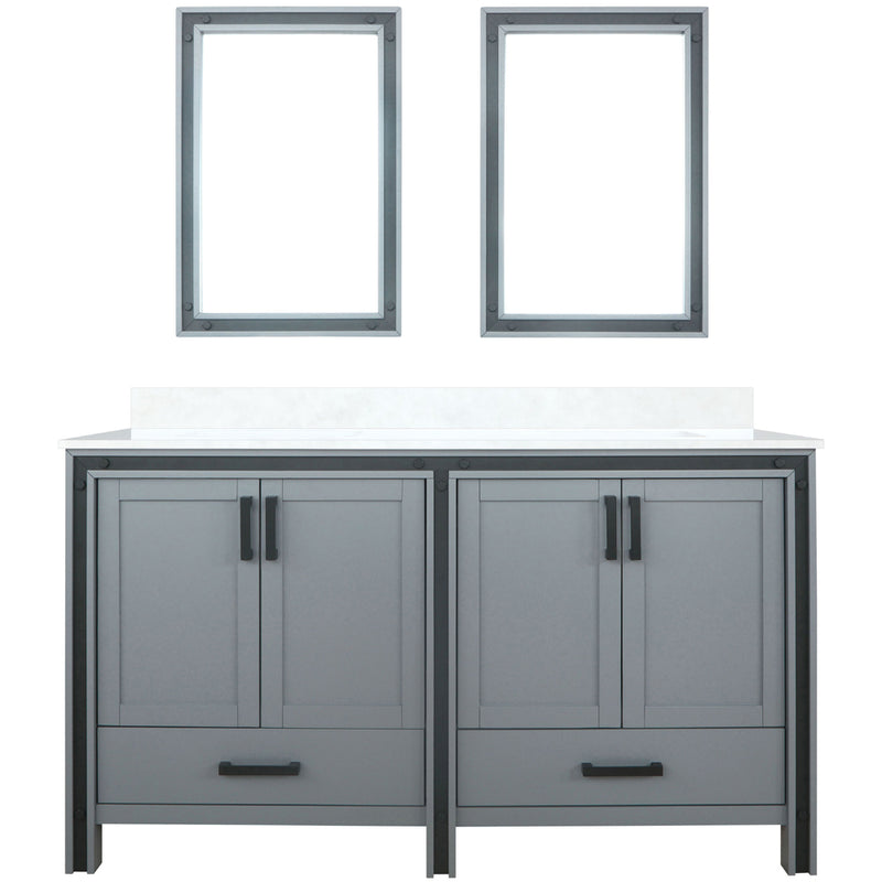 Lexora Ziva 60" W x 22" D Double Bath Vanity with White Quartz Top and 22" Mirrors