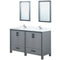 Lexora Ziva 60" W x 22" D Double Bath Vanity White Quartz Top with Faucet Set and 22" Mirrors