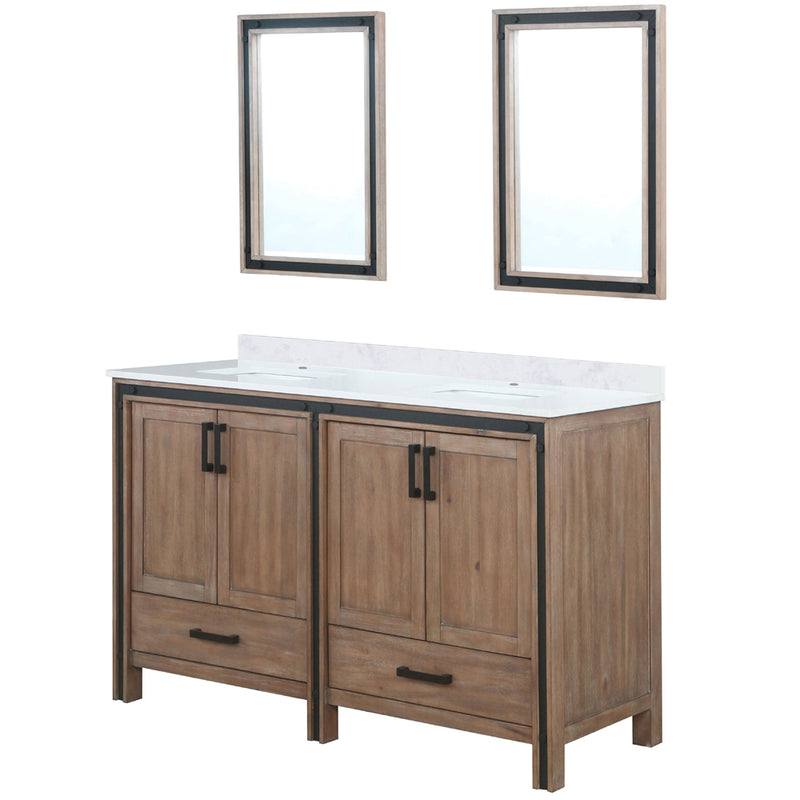 Lexora Ziva 60" W x 22" D Double Bath Vanity with White Quartz Top and 22" Mirrors