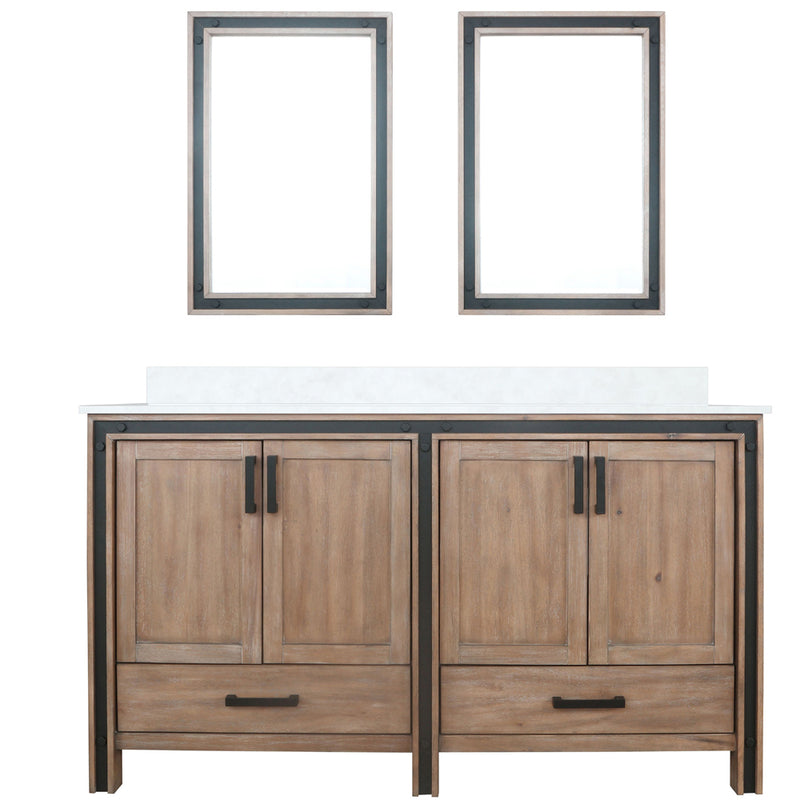 Lexora Ziva 60" W x 22" D Double Bath Vanity with White Quartz Top and 22" Mirrors