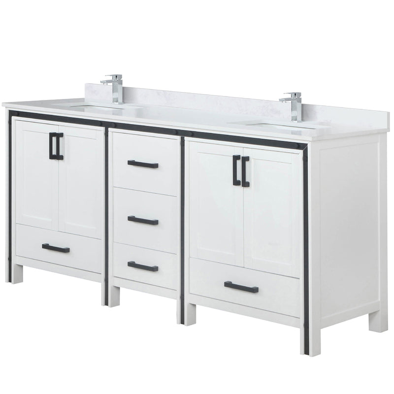 Lexora Ziva 72" W x 22" D Double Bath Vanity with White Quartz Top and Faucet Set