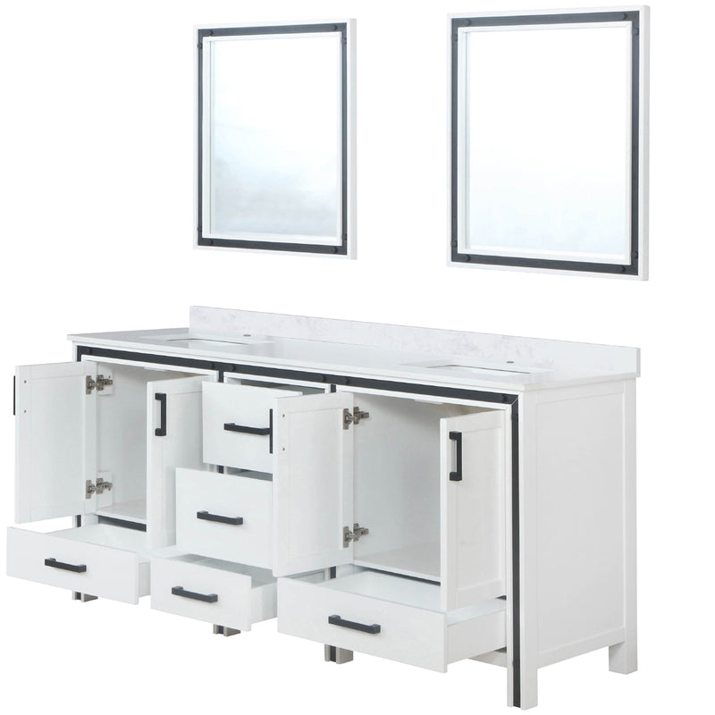 Lexora Ziva 72" W x 22" D Double Bath Vanity with White Quartz Top and 30" Mirrors