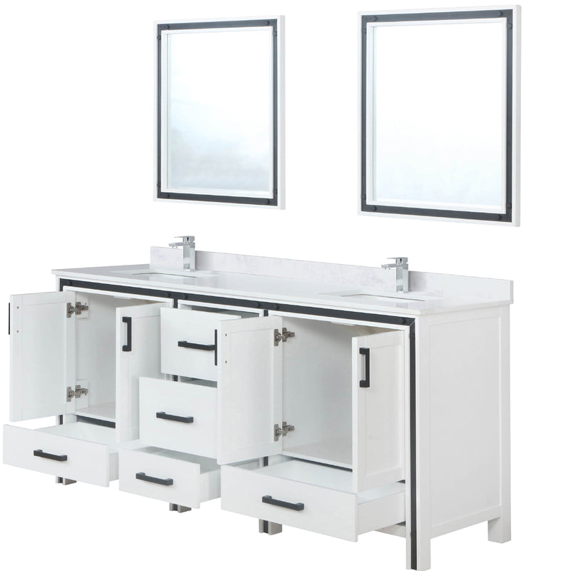 Lexora Ziva 72" W x 22" D Double Bath Vanity White Quartz Top with Faucet Set and 30" Mirrors