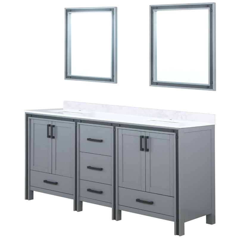 Lexora Ziva 72" W x 22" D Double Bath Vanity with White Quartz Top and 30" Mirrors