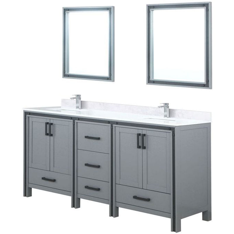 Lexora Ziva 72" W x 22" D Double Bath Vanity White Quartz Top with Faucet Set and 30" Mirrors