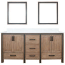 Lexora Ziva 72" W x 22" D Double Bath Vanity with White Quartz Top and 30" Mirrors