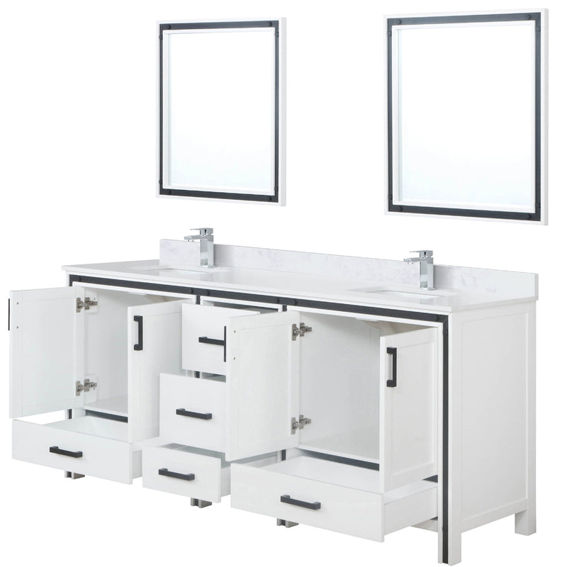 Lexora Ziva 80" W x 22" D Double Bath Vanity White Quartz Top with Faucet Set and 30" Mirrors