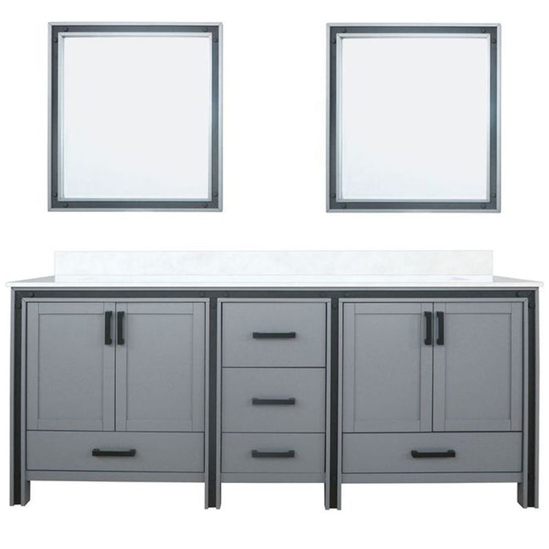 Lexora Ziva 80" W x 22" D Double Bath Vanity with White Quartz Top and 30" Mirrors