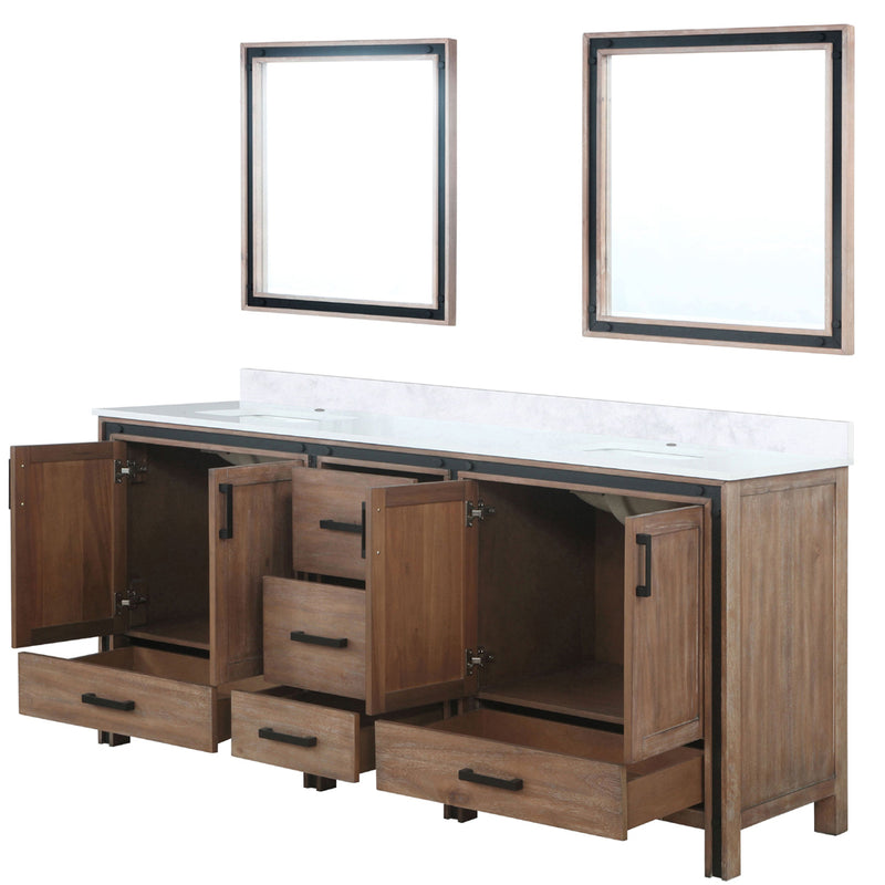 Lexora Ziva 80" W x 22" D Double Bath Vanity with White Quartz Top and 30" Mirrors