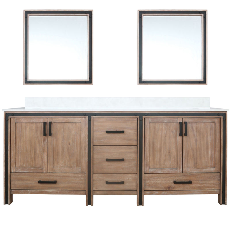 Lexora Ziva 80" W x 22" D Double Bath Vanity with White Quartz Top and 30" Mirrors