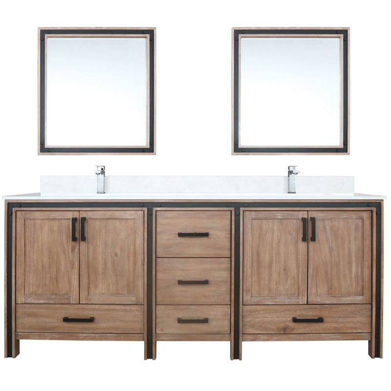 Lexora Ziva 80" W x 22" D Double Bath Vanity White Quartz Top with Faucet Set and 30" Mirrors