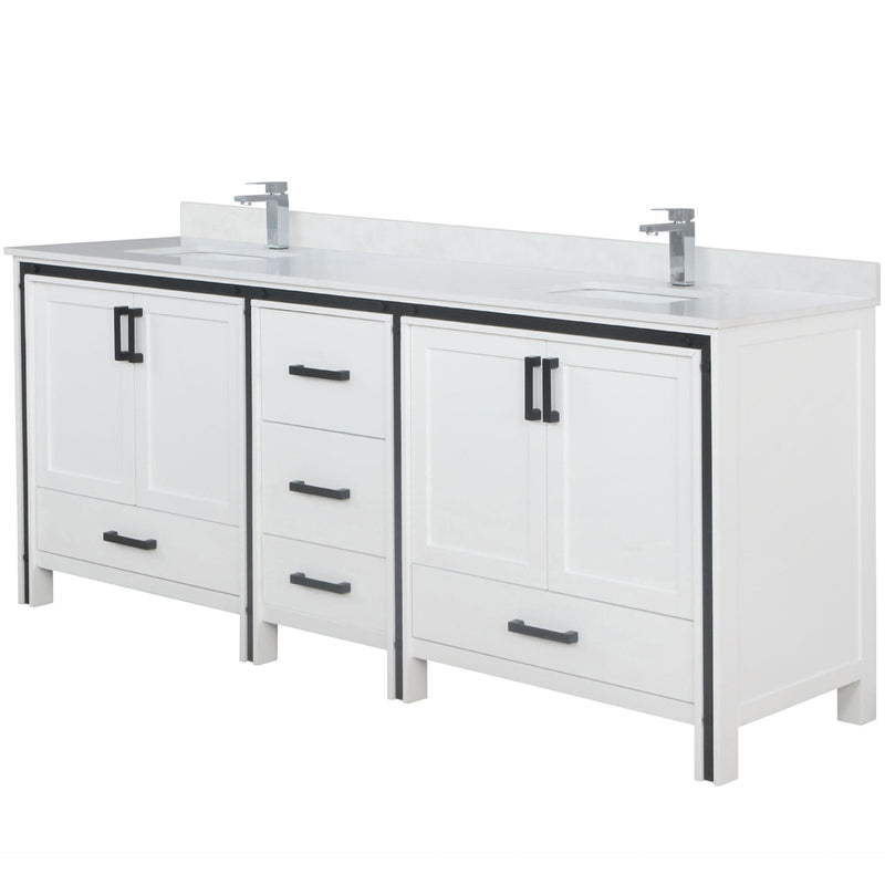 Lexora Ziva 84" W x 22" D Double Bath Vanity White Quartz Top and Faucet Set