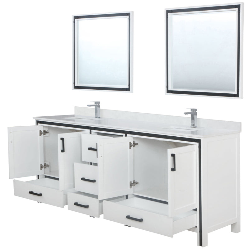 Lexora Ziva 84" W x 22" D Double Bath Vanity White Quartz Top with Faucet Set and 34" Mirrors