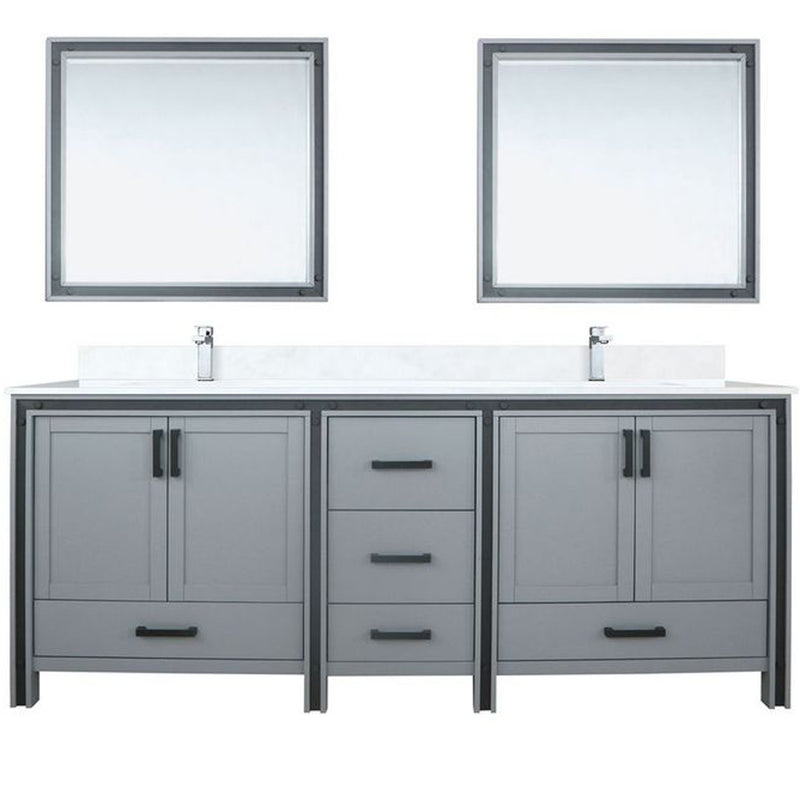 Lexora Ziva 84" W x 22" D Double Bath Vanity White Quartz Top with Faucet Set and 34" Mirrors