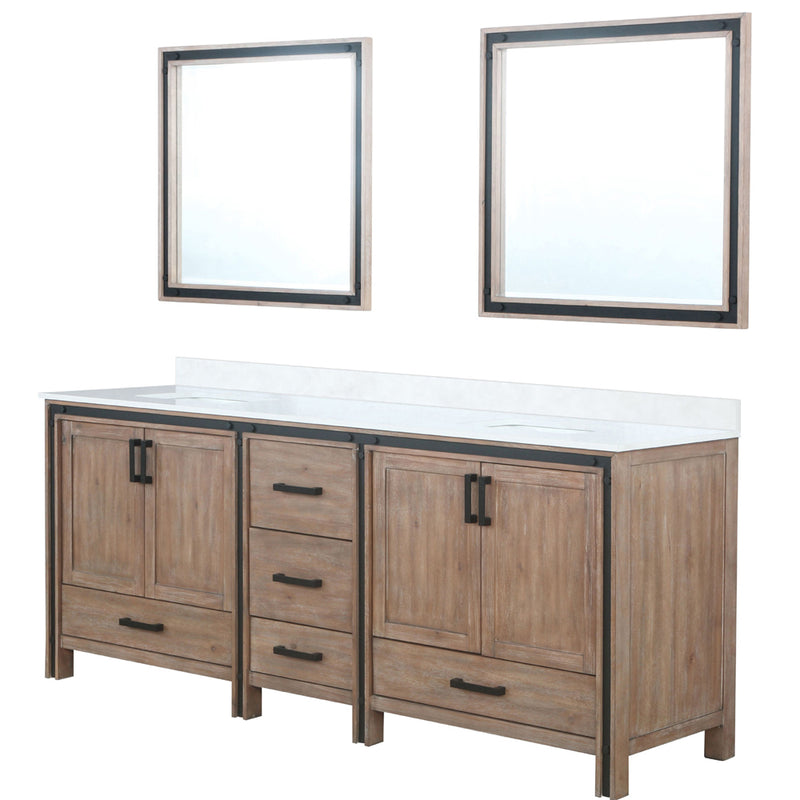 Lexora Ziva 84" W x 22" D Double Bath Vanity with White Quartz Top and 34" Mirrors