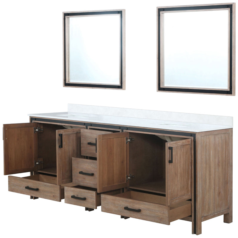 Lexora Ziva 84" W x 22" D Double Bath Vanity with White Quartz Top and 34" Mirrors