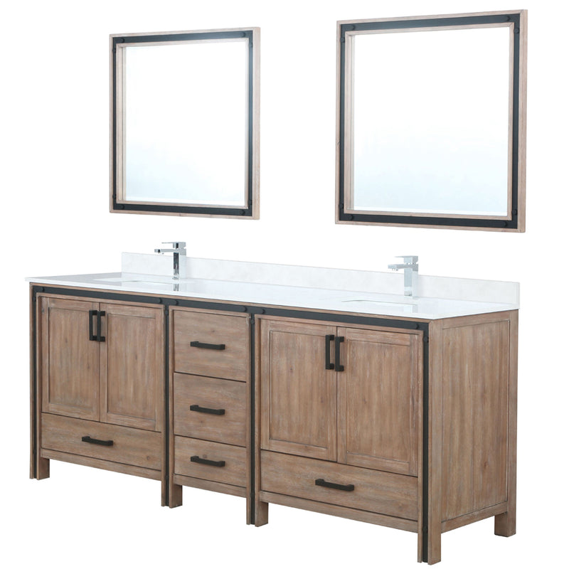 Lexora Ziva 84" W x 22" D Double Bath Vanity White Quartz Top with Faucet Set and 34" Mirrors