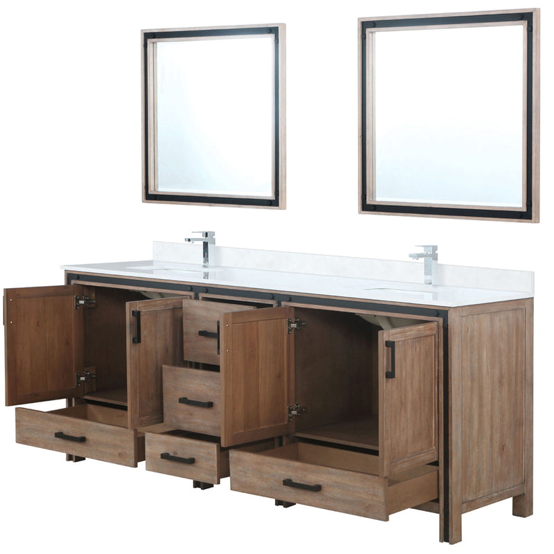 Lexora Ziva 84" W x 22" D Double Bath Vanity White Quartz Top with Faucet Set and 34" Mirrors