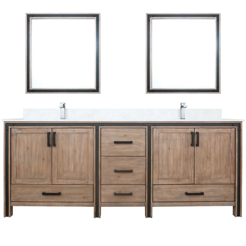 Lexora Ziva 84" W x 22" D Double Bath Vanity White Quartz Top with Faucet Set and 34" Mirrors