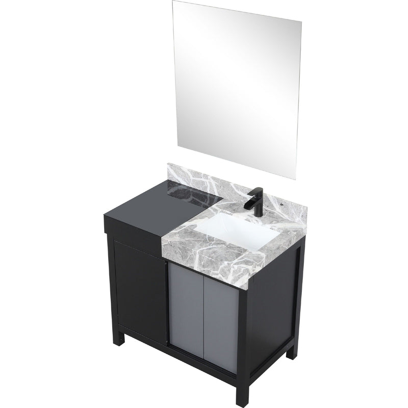 Lexora Zilara 36" W x 22" D Bath Vanity with Castle Grey Marble Top and 30" Mirror