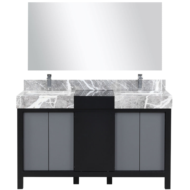 Lexora Zilara 55" W x 22" D Double Bath Vanity Castle Grey Marble Top and 53" Mirror