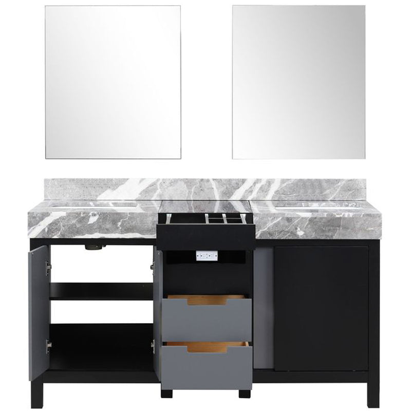 Lexora Zilara 60" W x 22" D Double Bath Vanity Castle Grey Marble Top and 28" Mirrors