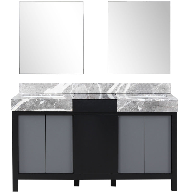 Lexora Zilara 60" W x 22" D Double Bath Vanity Castle Grey Marble Top and 28" Mirrors