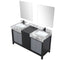 Lexora Zilara 60" W x 22" D Double Bath Vanity Castle Grey Marble Top and 28" Mirrors